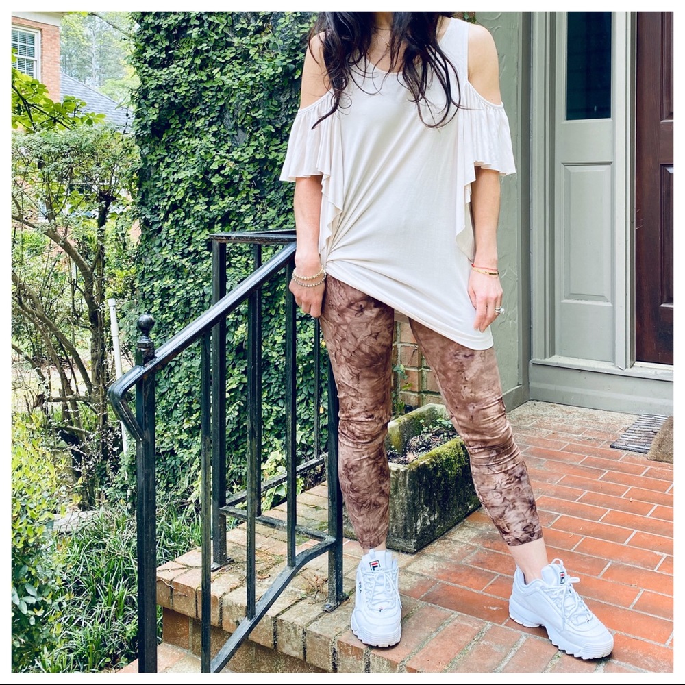 Brown tie dye brushed full length leggings - Picture 3 of 11